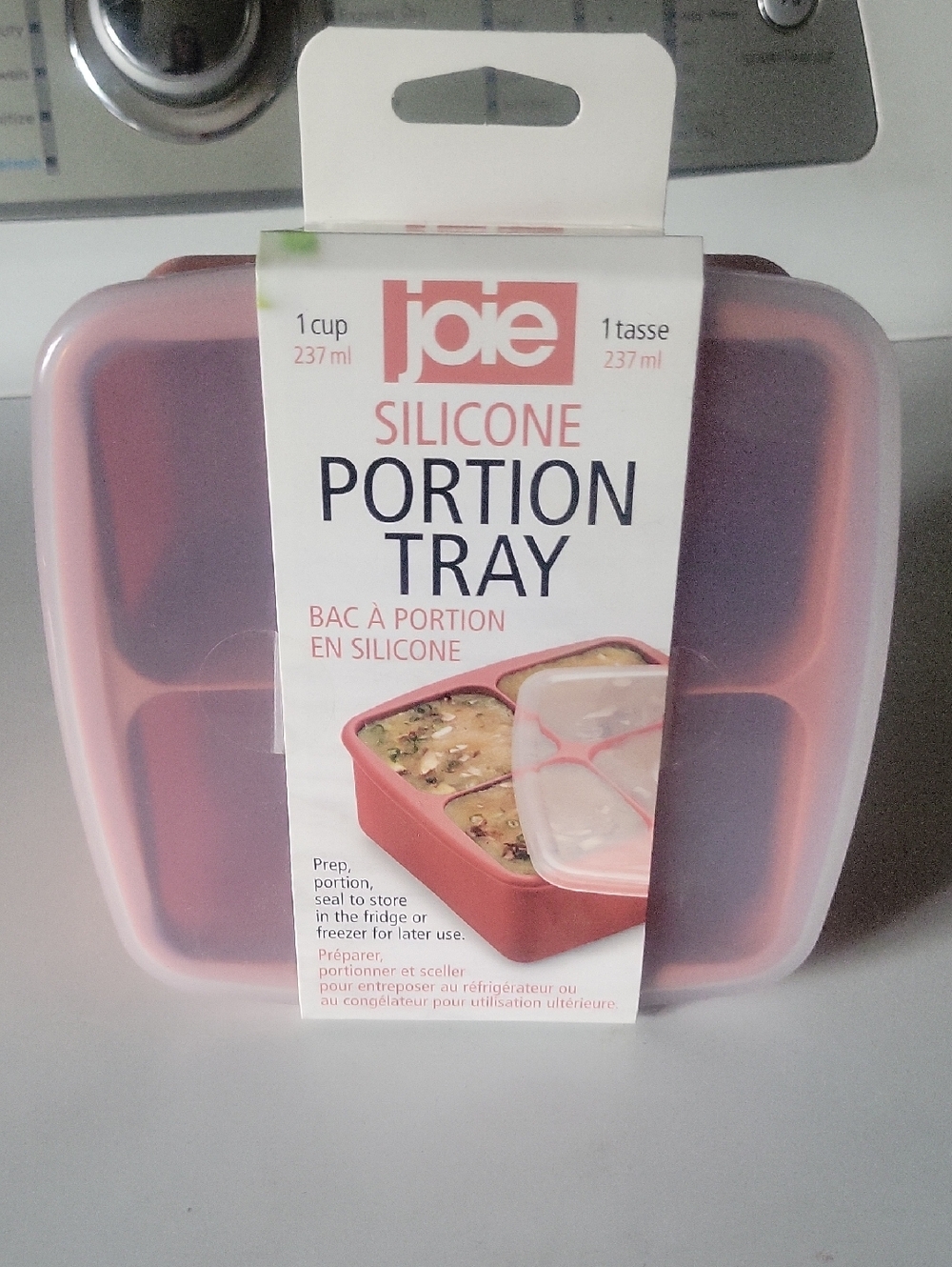 Joie Silicone Portion Tray in Rose Pink with Clear Lid